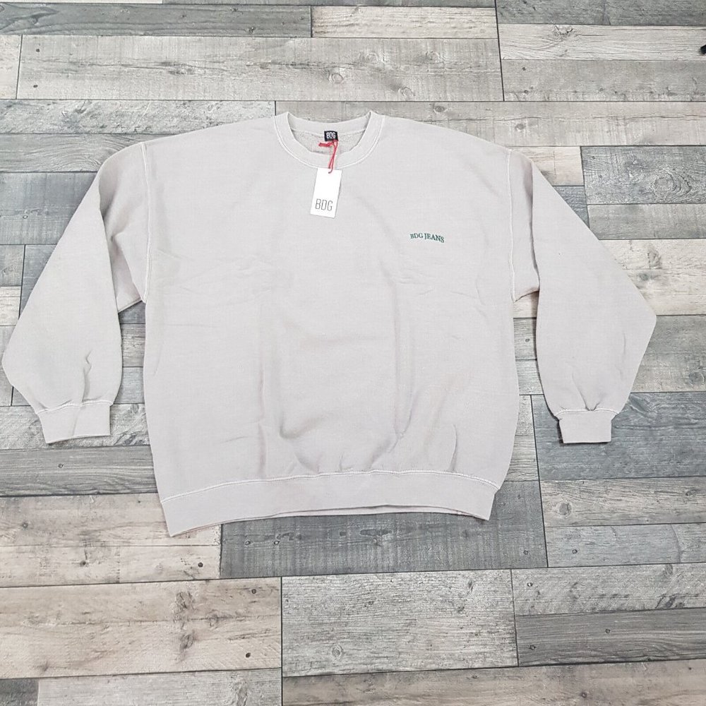 Urban Outfitters BDG Mens Sweatshirt Top Large Grey Embroidered Logo Crew BNWT - Picture 1 of 11